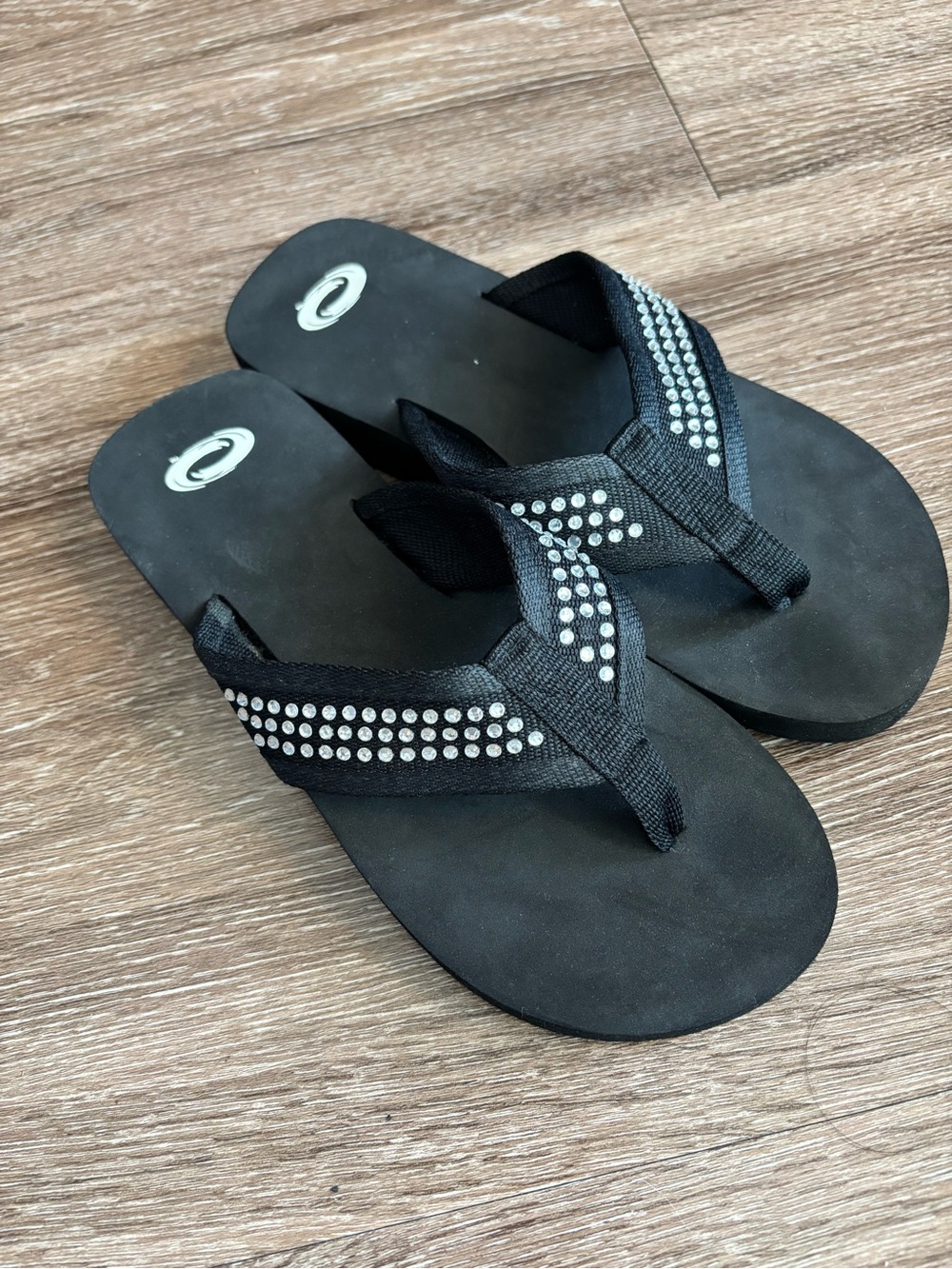 Y2K foam platform flip flops | Black Rhinestone Women's Flip Flop Sandals
